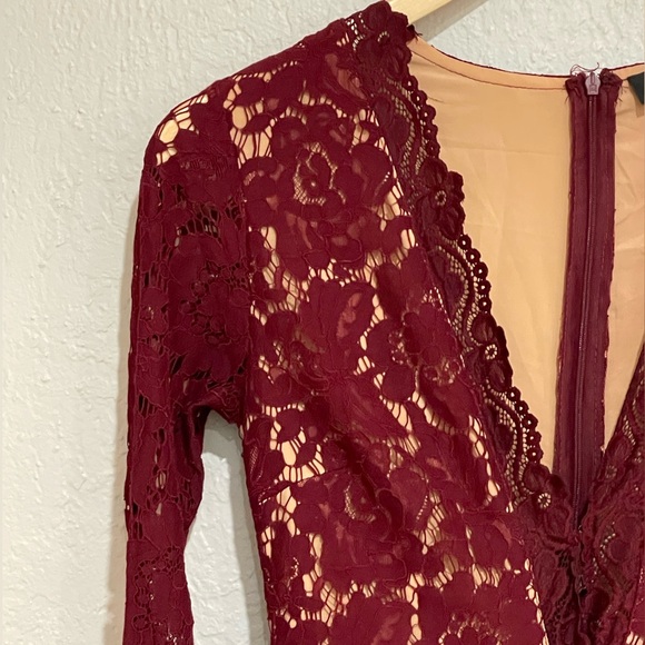 NWT LULUS Swoon-er or Later Long Sleeve Lace Dress Burgundy Sexy Holiday Party - Picture 4 of 8